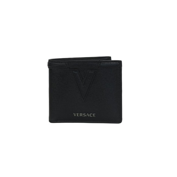 SOLD OUT!!   Monogram V Logo Bifold Organizer Wallet Black Grained Leather - Picture 6 of 9